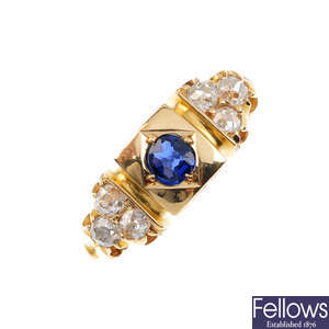An early 20th century 18ct gold sapphire and diamond dress ring.