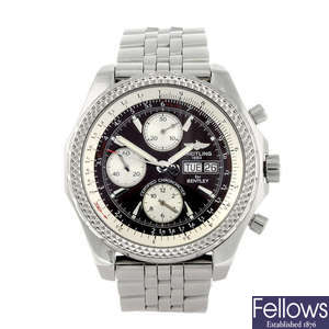 BREITLING - a gentleman's stainless steel Breitling For Bentley GT chronograph bracelet watch.