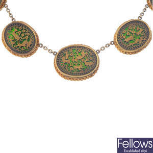 A mid Victorian gold Pertabghar enamel necklace.