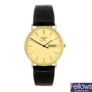 LONGINES - a gentleman's gold plated Presence wrist watch.